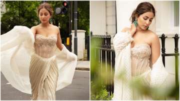 Hina Khan looks heavenly in white off-shoulder dress at UK Asian