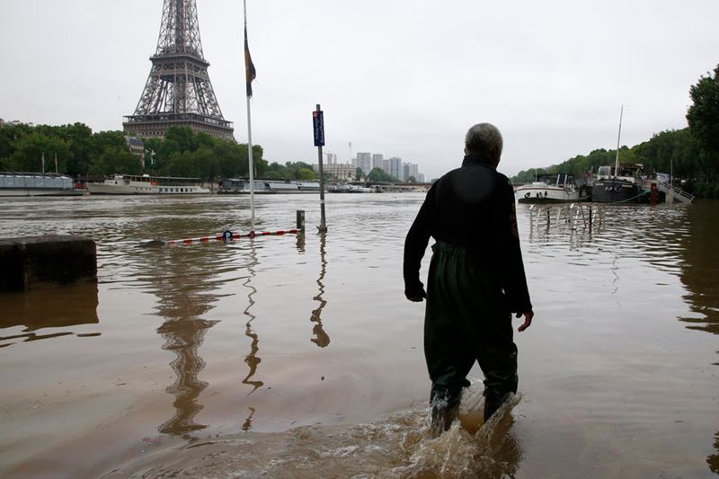 Seine River Still Rising In Paris Spilling Out Across Its Banks