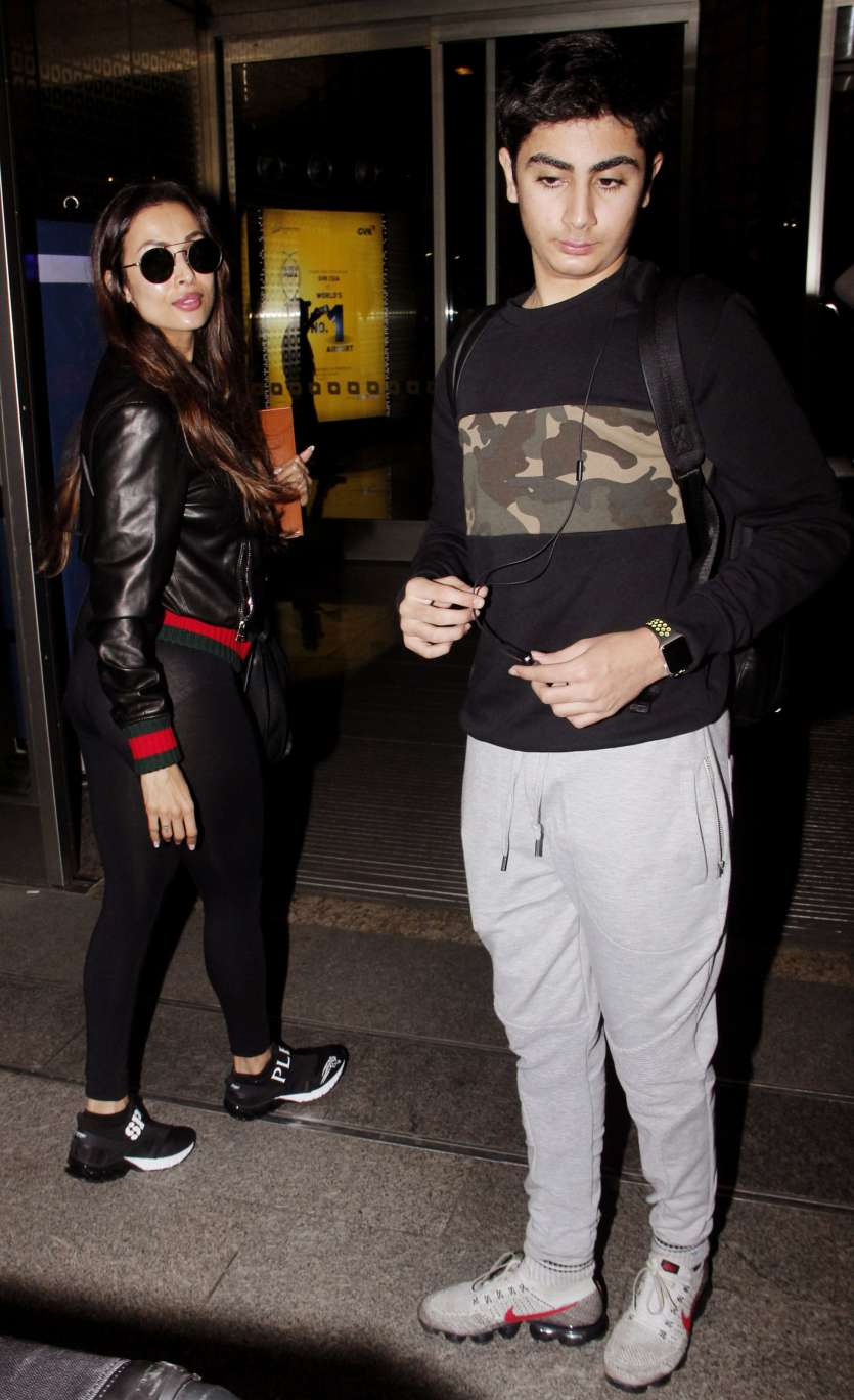 In Pics: Malaika Arora Twinning In Black With Son Arhaan Khan At Mumbai ...