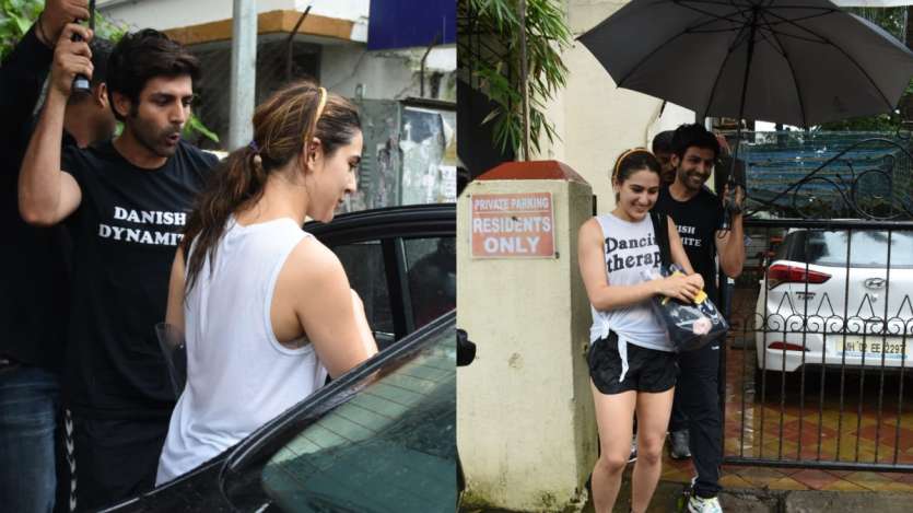 Pyaar Hua Ikraar Hua Kartik Aaryan Holds Umbrella For Sara Ali