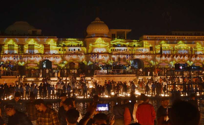 Ayodhya Deepotsava photos lakh earthen lamps lit of River Saryu bank