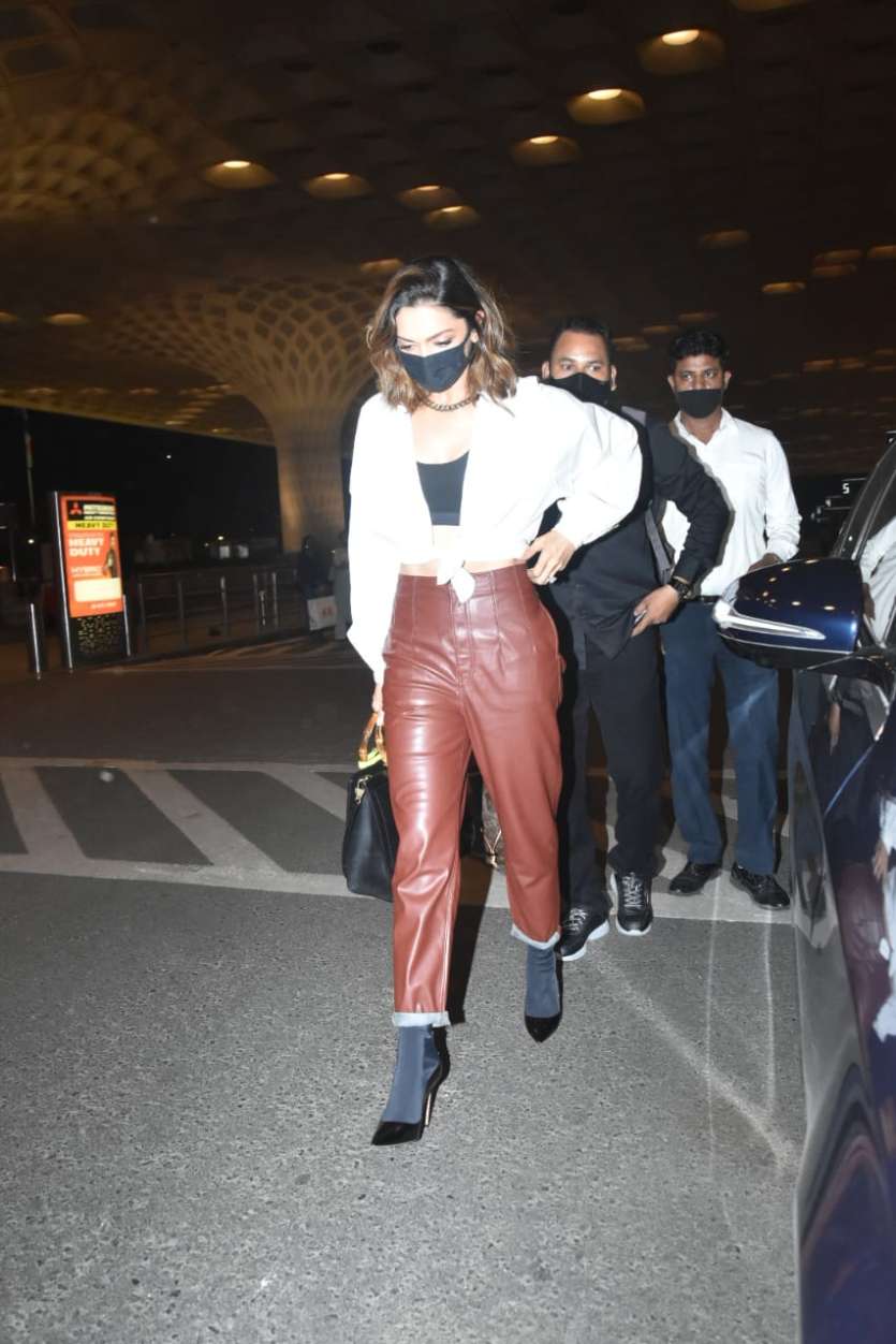 Deepika Padukone's crop shirt-leather pants with ₹3 lakh bag adds