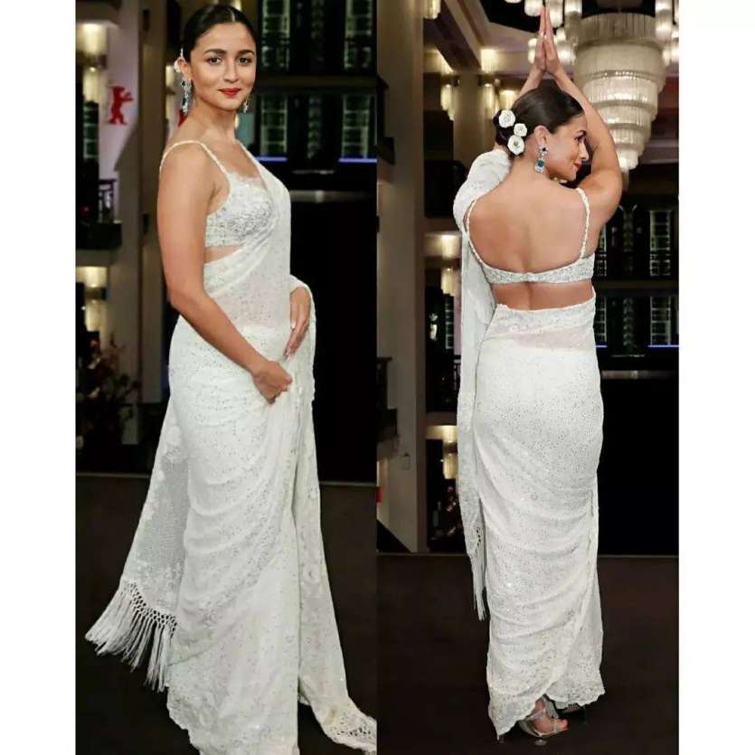 Alia Bhatt Aces Spring Fashion In A Beautiful White Floral Saree For  Gangubai Kathiawadi Promotions