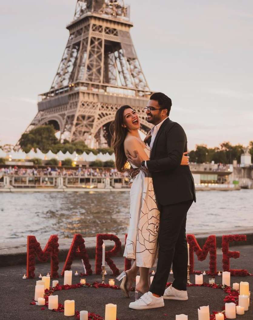 The actress took to Instagram to post a series of pictures including one that showed her future husband going down on a knee to propose to her in front of the Eiffel Tower in Paris.