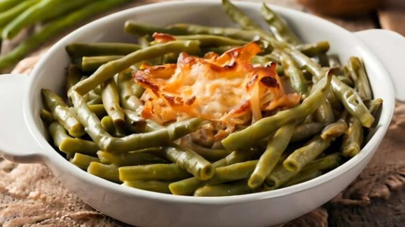 The side dish green bean casserole has been at every Thanksgiving table for many decades. This creamy and savoury casserole is made up of green beans, cream of mushroom soup, and French fried onions and topped with melted cheese. The combination of flavours and textures in this dish makes it a crowd-pleaser and adds a touch of nostalgia to the meal. 