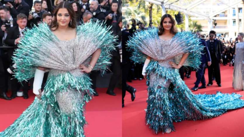 Aishwarya Rai is known for her fashion sense and is one of the most anticipated Indian celebrities at Cannes every year. However, this year, she let everyone down with her fashion choices. The actress first wore a fancy Falguni Shane peacock dress in blue and silver, and then went on to wear a floor-length black and white dress, which completely fell short. Fans were not impressed as the outfit was ruined by ridiculous accessories and the hair and makeup didn't quite capture her charm.