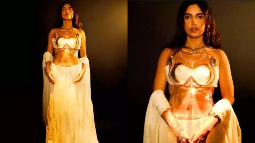 Bhumi Pednekar is known for her bold fashion choices and acting skills. However, she was brutally trolled after appearing at a fashion event in Mumbai wearing strange transparent armor decorated with golden snakes and an off-white ethnic costume. This strange outfit is probably one of her worst fashion choices.