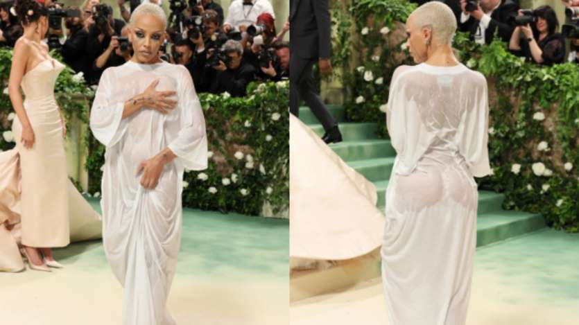 Doja Cat's Met Gala looks are always unique. But this year, she appeared on the red carpet in a wet white evening dress, looking like she just came out of the steam room. While there was room for improvement, the idea was a total failure and fell short of the Met Gala theme. The singer added to the confusion by wearing glittering silver teardrops under her black eyes, but despite adding a damp vibe, it received a huge response.