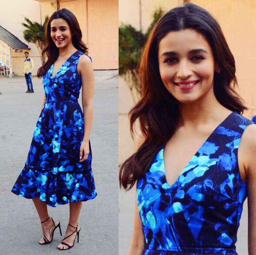 alia bhatt in sky blue dress Alia Bhatt Black Color A-line Dress  Sulbha Fashions