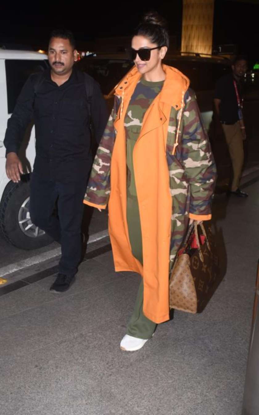 Deepika Padukone makes a stylish appearance in long camouflage