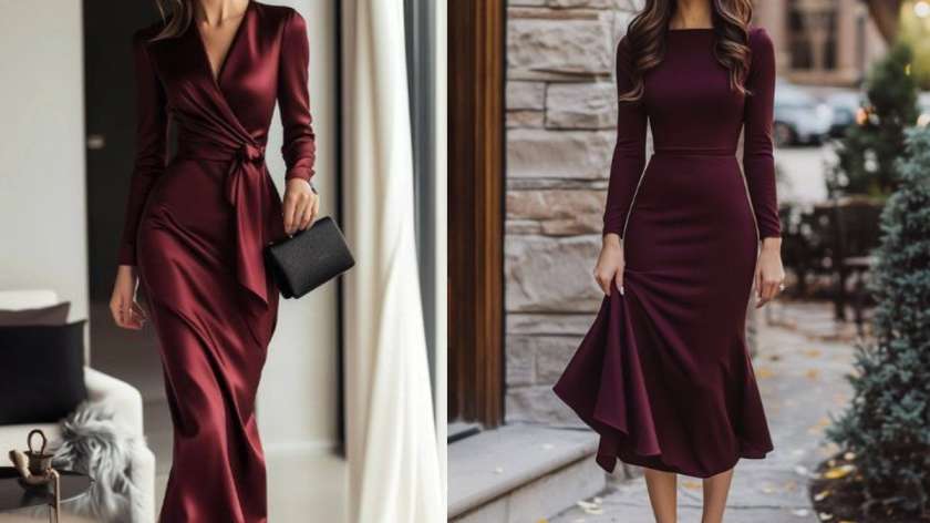 Christmas Eve 2025 outfit ideas with tartan skirts, maroon dresses and  winter glam
