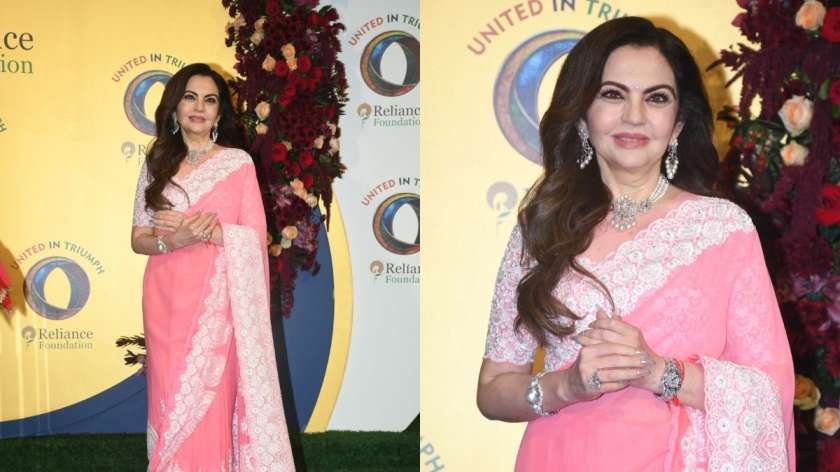 For the event, Nita Ambani was seen in a pink shimmering saree. She graced the red carpet, posed for the cameras, and felicitated India's Women's, Men's, and Blind Women's World Cup&ndash;winning teams.
