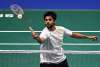 Sai Praneeth of India plays a shot during a match