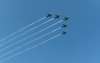 New Delhi: IAF's five Jaguar planes fly-past in Arrow Head Formation representing deep penetration s