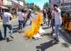 BJP workers burn an effigy of Kerala Chief Minister