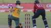 South African batsman Faf Du Plessis miss hits the ball