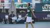 Daniil Medvedev, of Russia, walks gingerly to the net after