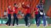 Mark Wood of England celebrates the wicket of KL Rahul of