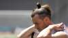 Wales' Gareth Bale gestures, during a practice session of