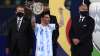 Lionel Messi of Argentina lifts his top scorer award after