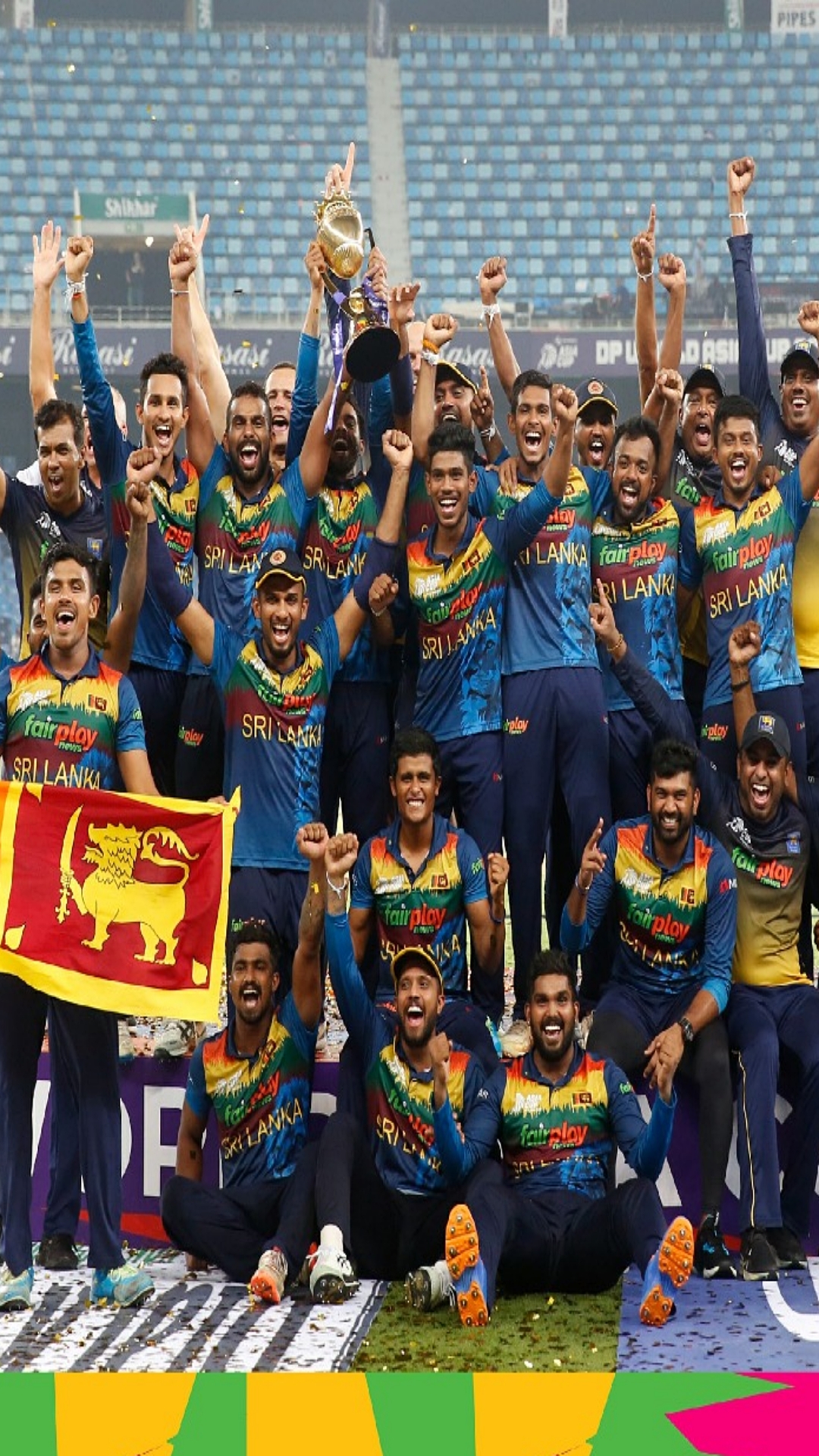 Sri Lanka celebrate their historic Asia Cup triumph in the presence of their fans, slide through
