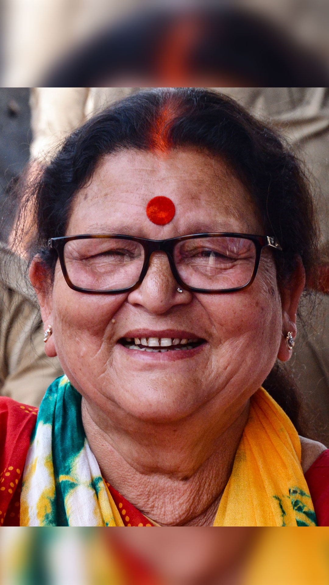 BJPs mayor candidate Pramila Pandey flashes victory sign after decisive lead in Kanpur municipal elections