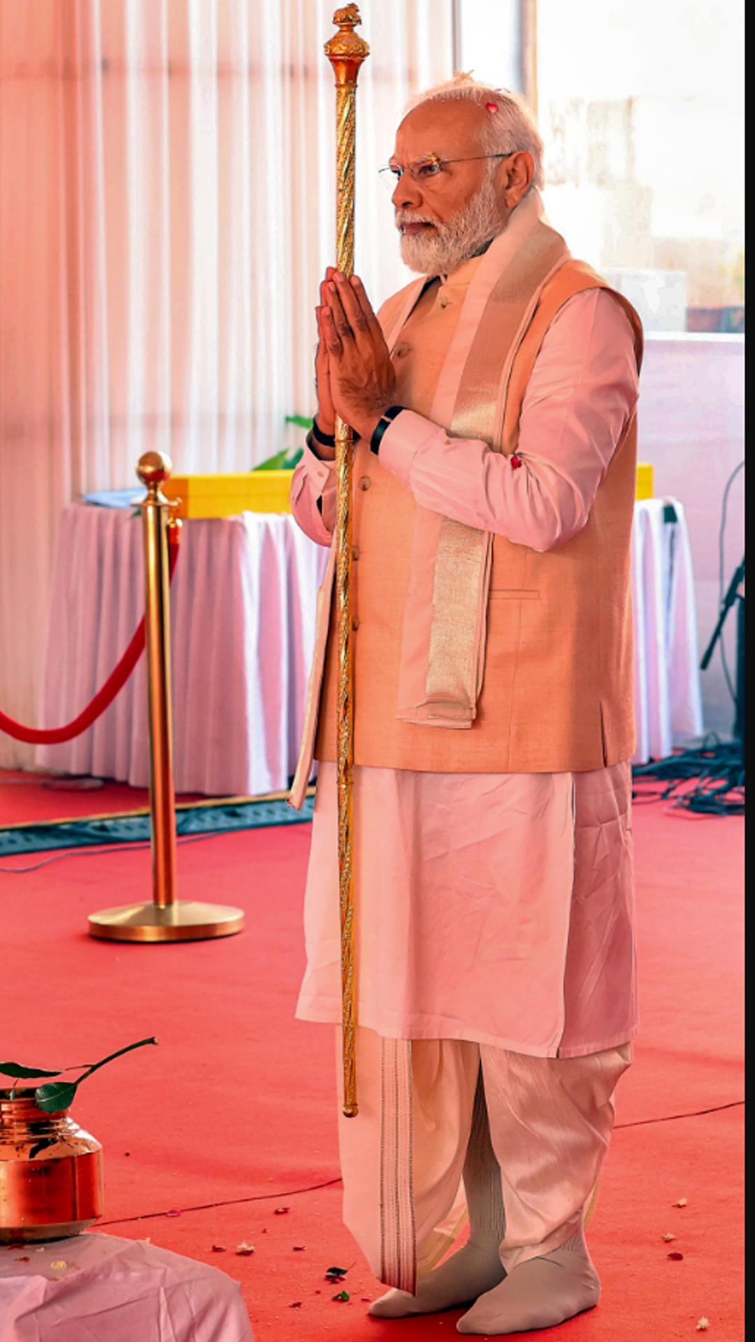 PM Modi during installation of Sengol at the inauguration of the new Parliament building