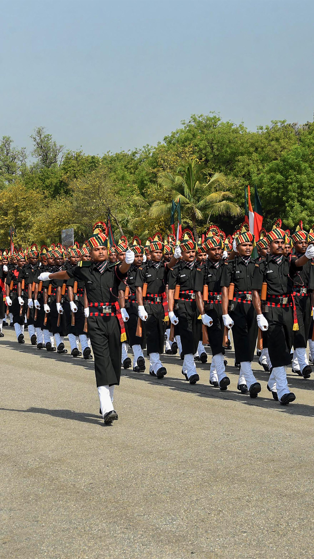 1st batch of Agniveer soldiers march past during Attestation and Passing Out Parade at Gaur Drill Ground in Patna 