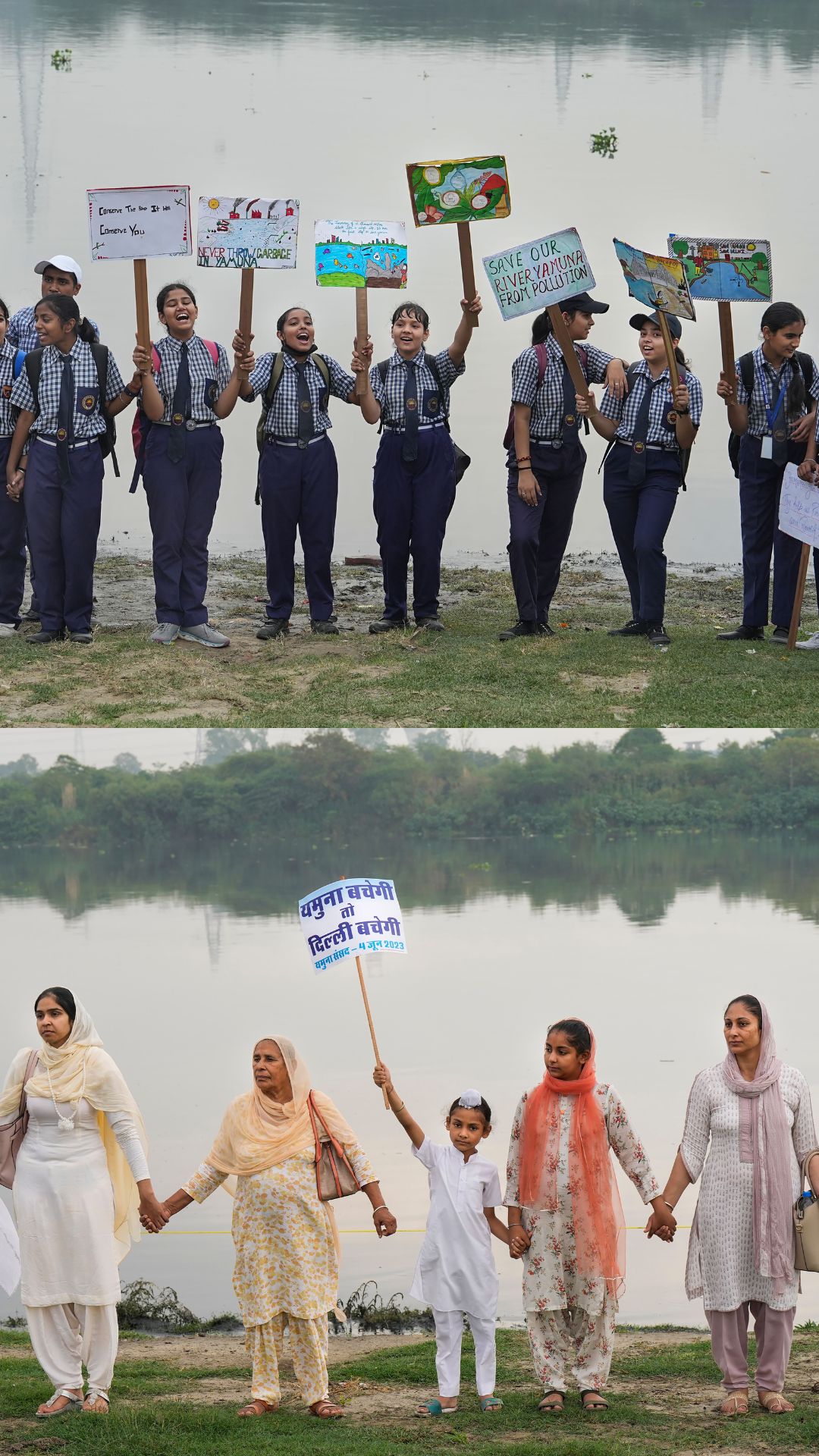 In PICS | People form human chain along Yamuna - Know Why 