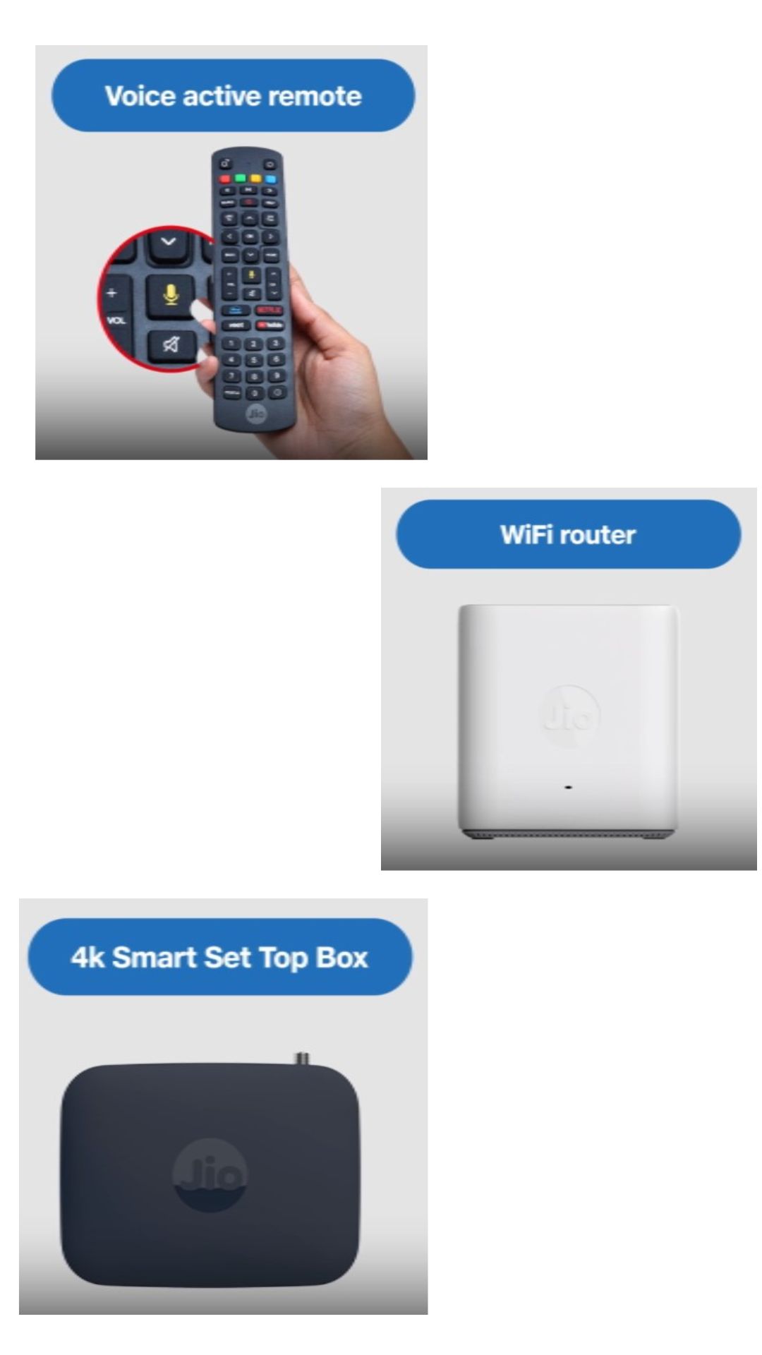 When you get Jio AirFiber, you&#039;ll also receive a Wi-Fi router, 4K smart set-top box, and a voice-activated remote.
