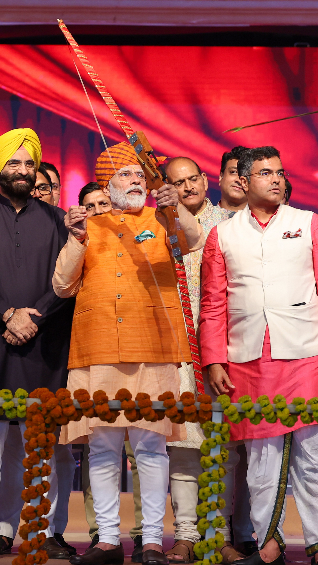 PM Modi performs Ravan Dahan ritual as he holds bow and arrow 
