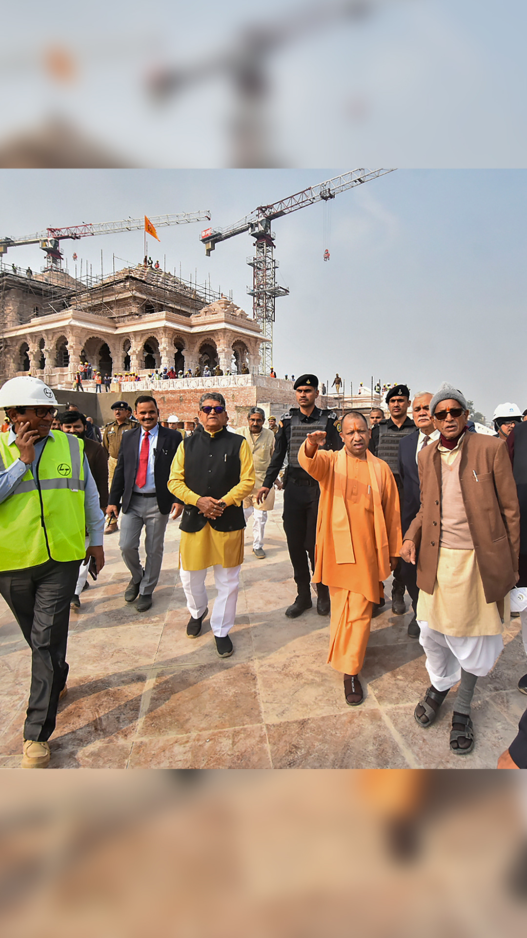 Chief Minister Yogi Adityanath inspects construction work of Sri Ram Temple, in Ayodhya