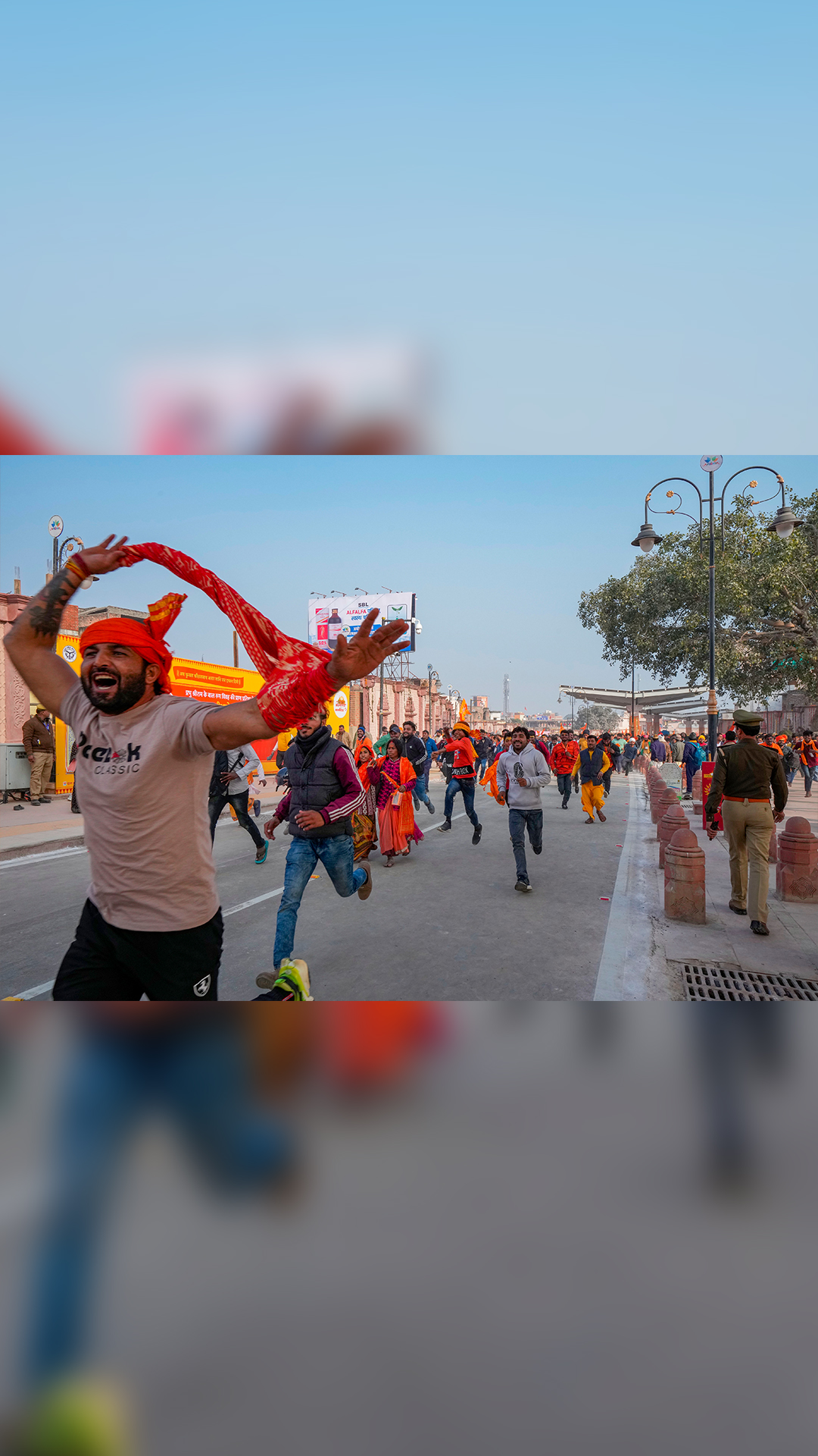 Excited devotees rush towards Ram Mandir in Ayodhya on first day of opening