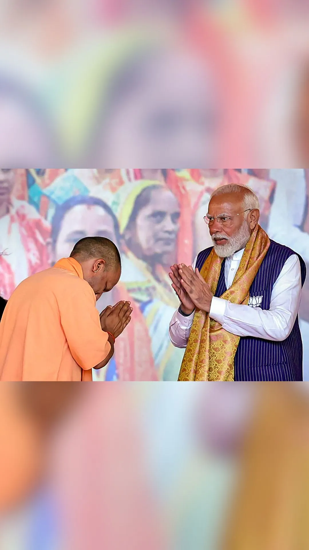 PM Modi and UP CM Yogi Adityanath at &#039;Nari Shakti Sammelan&#039; event in Varanasi