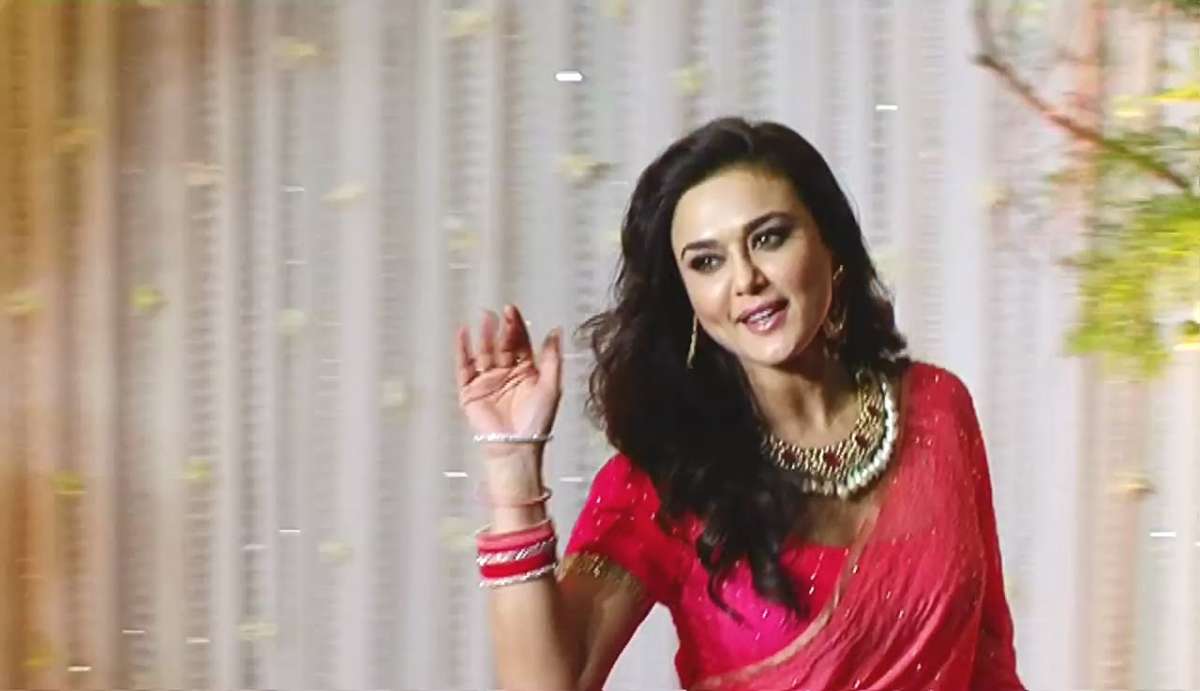 Preity Zinta In Maroon Net Saree | Zeenat Style