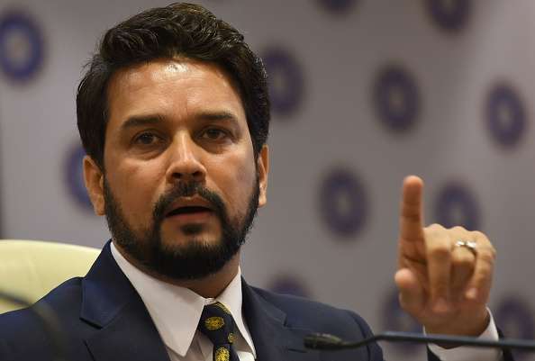 Anurag Thakur, former BCCI President gestures as he speaks during a press meet