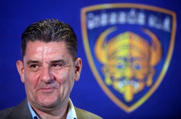 Chenniayin FC's new head coach John Gregory is introduced at an event in Chennai