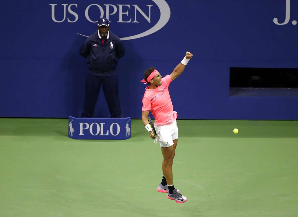 Rafael Nadal, of Spain, celebrates after defeating Alexandr Dolgopolov. US Open