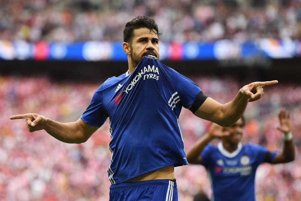 Chelsea's Diego Costa celebrates after scoring a goal against Arsenal. EPL