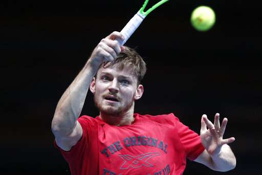 David Goffin returns the ball during a training session at the Pierre Mauroy stadium