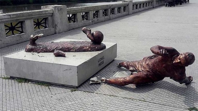 Vandals have chopped down the Messi statue