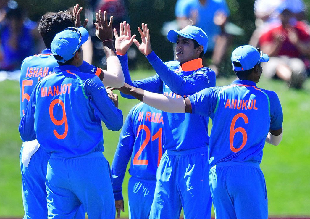 India U19 team celebrates their win against Pakistan in semifinal on Tuesday