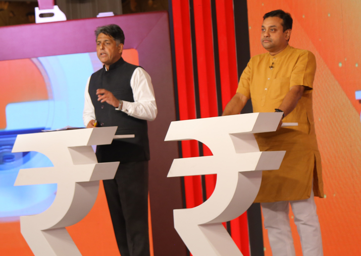 Manish Tewari and Sambit Patra at India TV's Samvaad conclave in New Delhi on February 2
