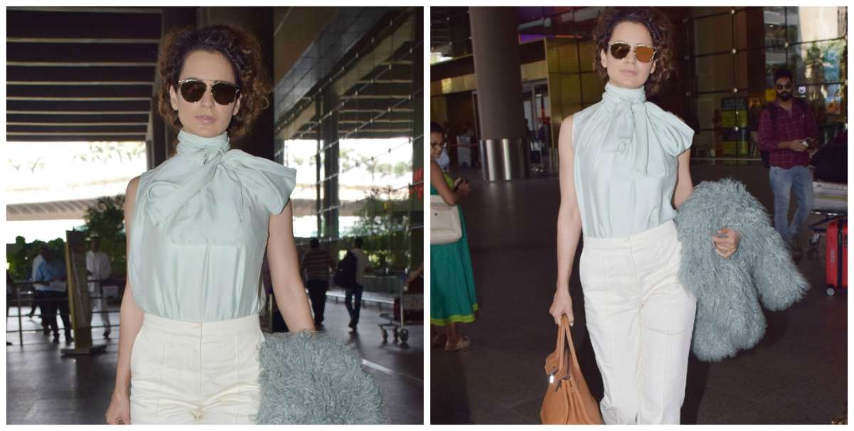 Kangana Ranaut walks out of airport carrying off a faux fur coat like a ...