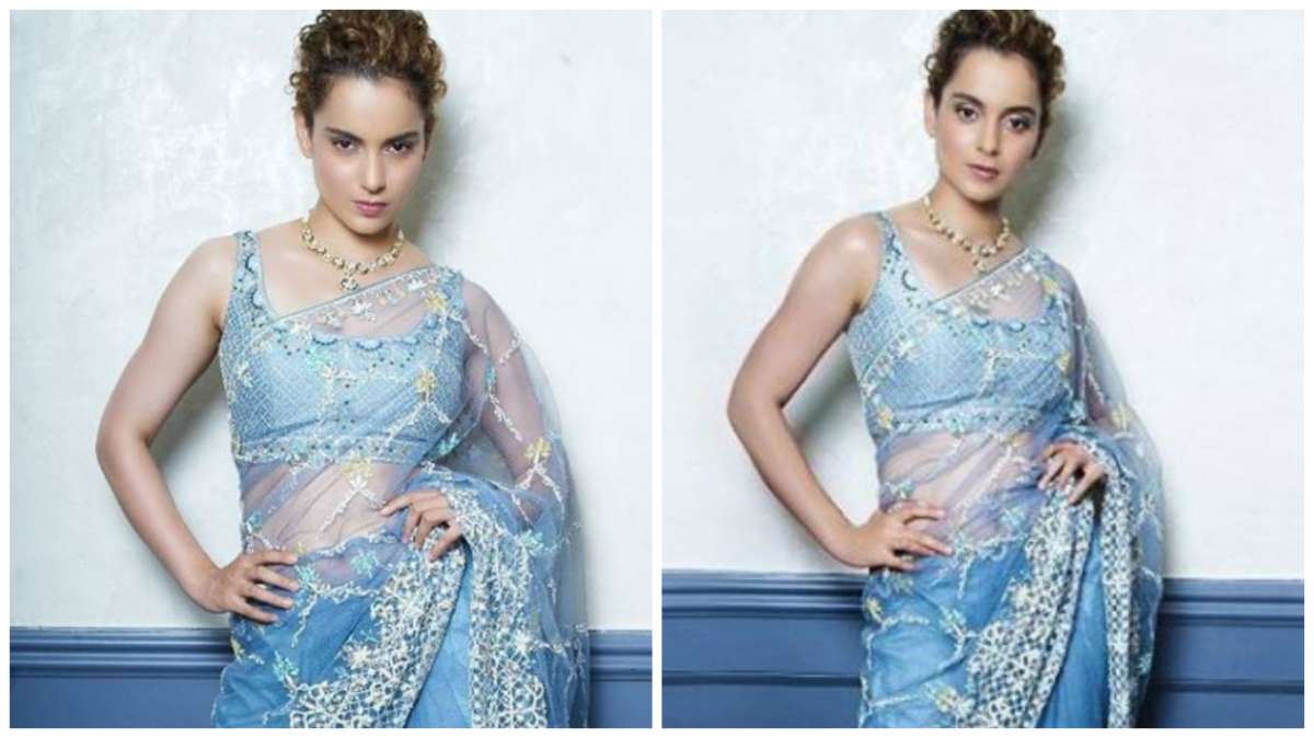 RE - Kangana Ranaut net sky blue thread work saree