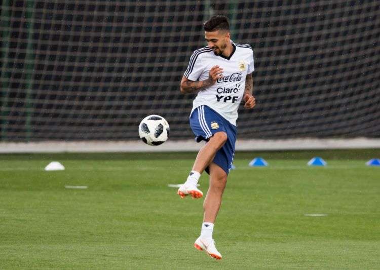 Manuel Lanzini of Argentina in action during a training session