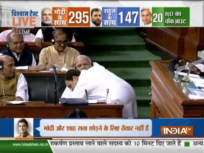 No-confidence motion: Here's how PM Modi took jibe at Congress president Rahul Gandhi hugging him