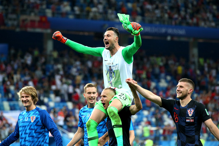 Goalkeeper Subasic celebrates following his team's victory over Denmark in Round of 16.