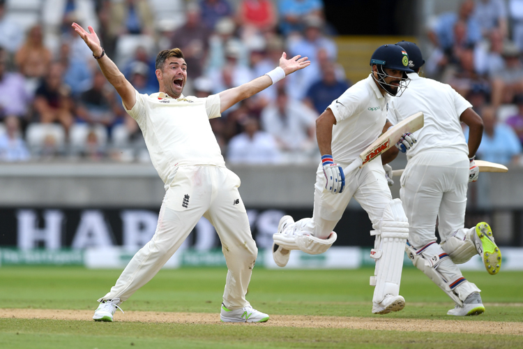 James Anderson appeals against Virat Kohli during the first Test at Edgbaston.