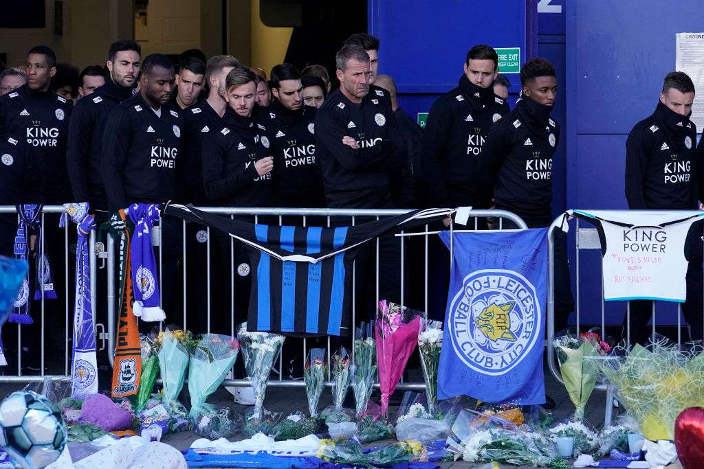 Leicester players pay their tribute outside the King Fox Stadium